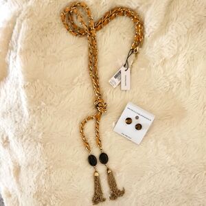 Gold and Leather necklace w/earrings